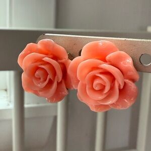 Vintage Coral Rose Earrings